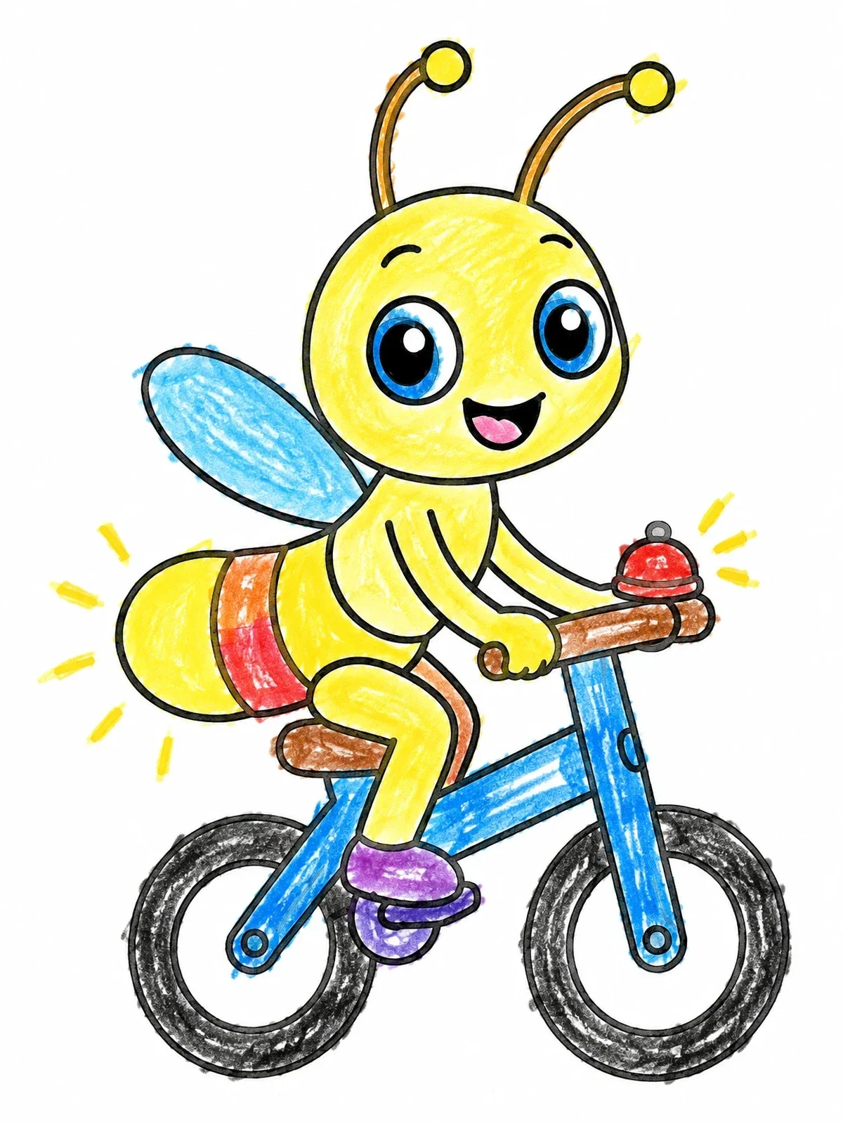 Colored example of the Cute Firefly Riding A Bicycle coloring page