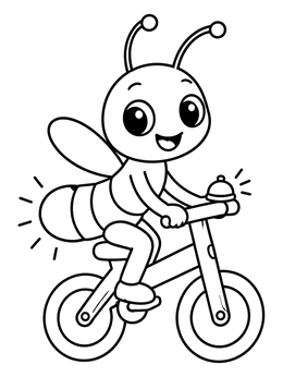 A cheerful firefly on a bicycle features in this lightning bugs coloring page.