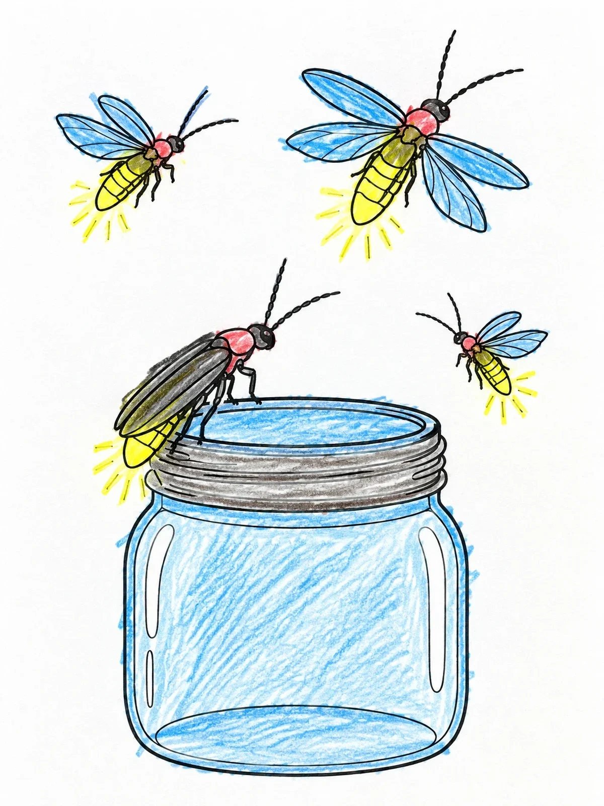 Colored example of the Fireflies Flying Around A Glass Jar coloring page
