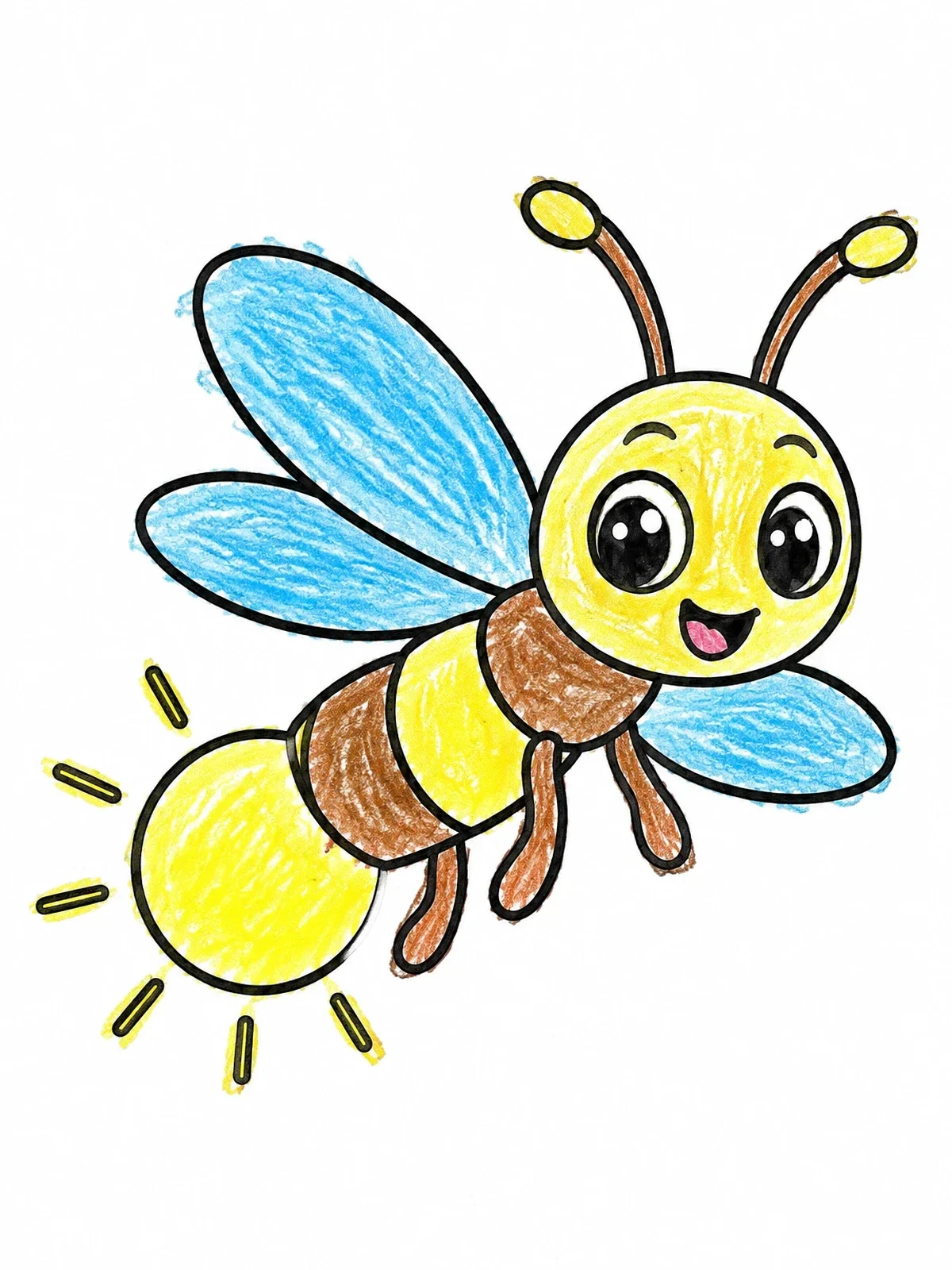 Colored example of the Happy Flying Firefly With Glowing Tail coloring page