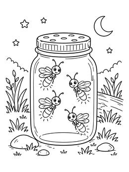 Free printable Cute Lightning Bugs In A Jar coloring page