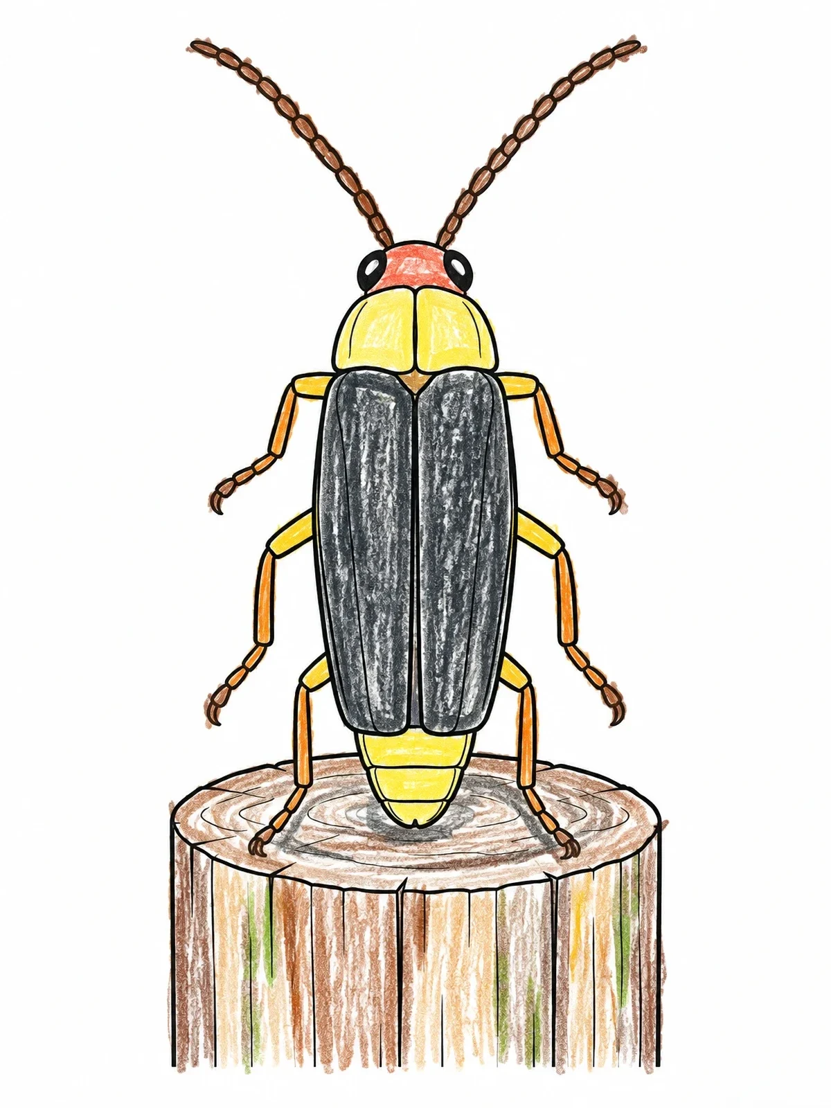 Colored example of the Pyractomena Firefly On Wooden Post coloring page