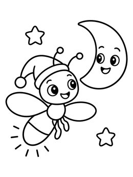 Free printable Sleepy Firefly And Crescent Moon coloring page