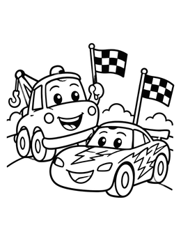 Free printable Cheerful Race Car And Tow Truck coloring page