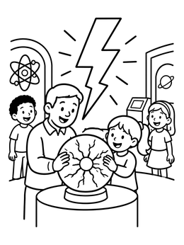 Free printable Family Exploring A Plasma Ball coloring page