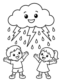 Free printable Happy Storm Cloud With Kids coloring page