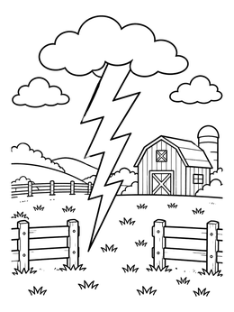 Free printable Lightning Strike Over Farm coloring page