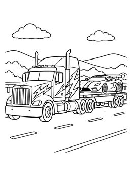 Free printable Lightning Truck Hauling Race Car coloring page