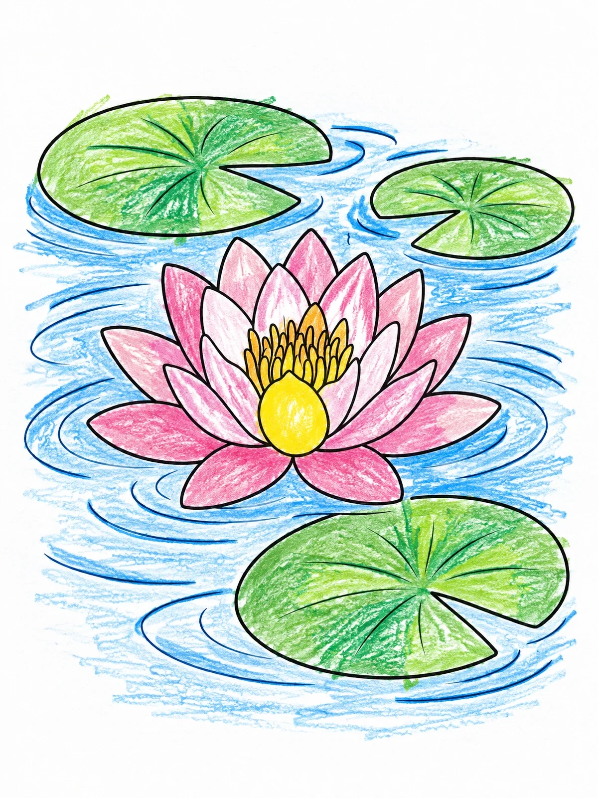 Colored example of the Water Lily On Calm Pond coloring page
