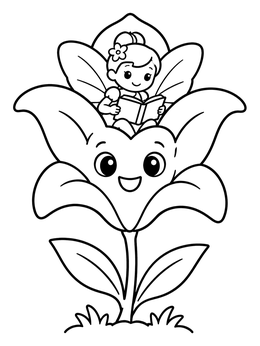Free printable Little Fairy Reading On Lily Flower coloring page