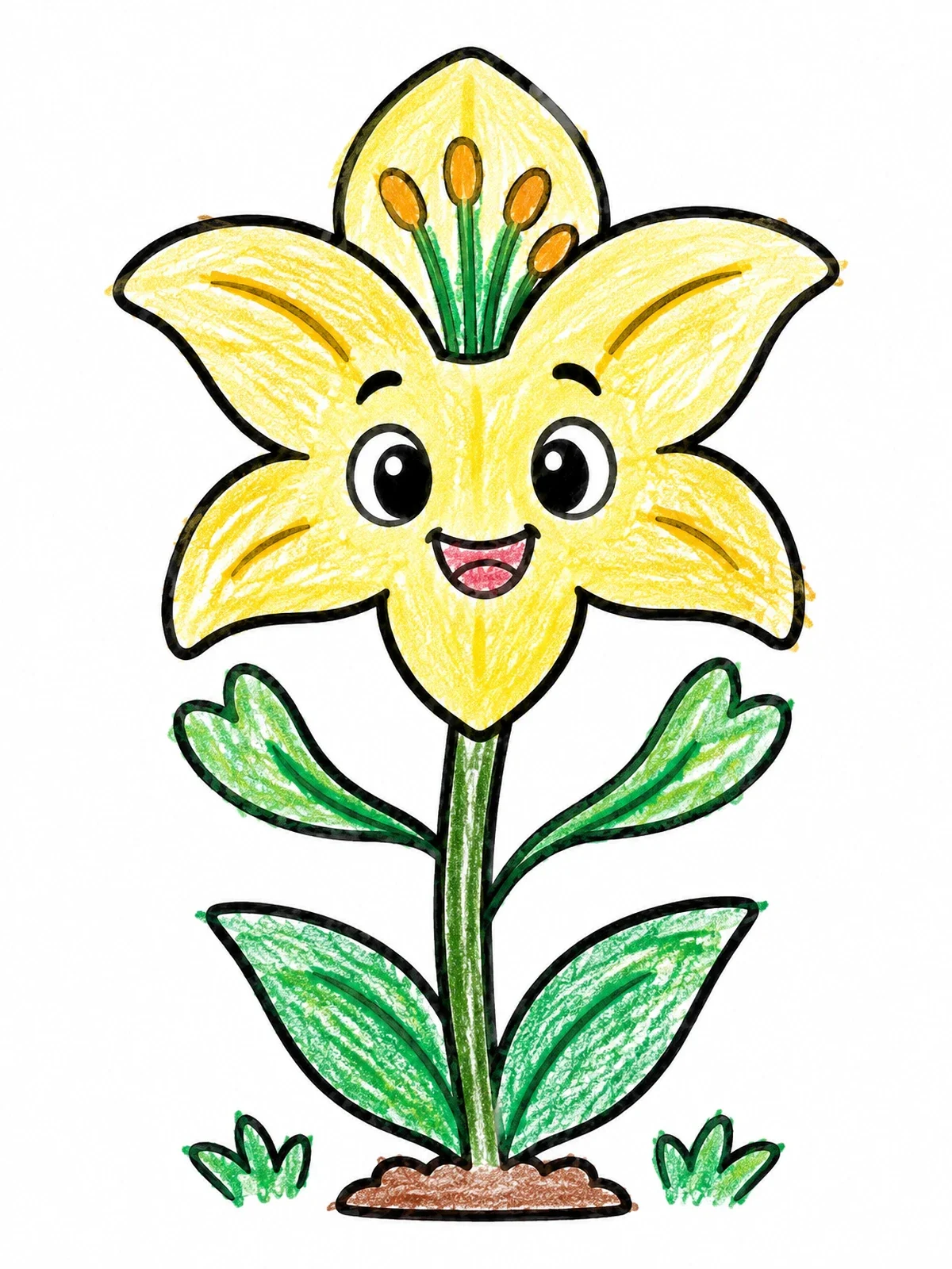 Colored example of the Happy Cartoon Lily Flower coloring page