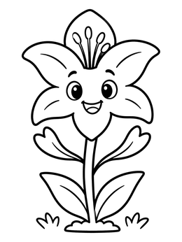 Free printable Happy Cartoon Lily Flower coloring page