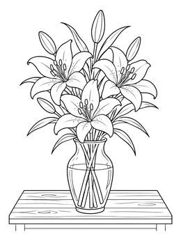 Free printable Lilies In A Glass Vase coloring page