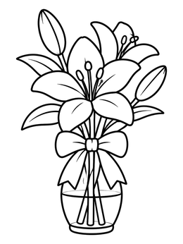 Free printable Lily Bouquet In Glass Vase coloring page