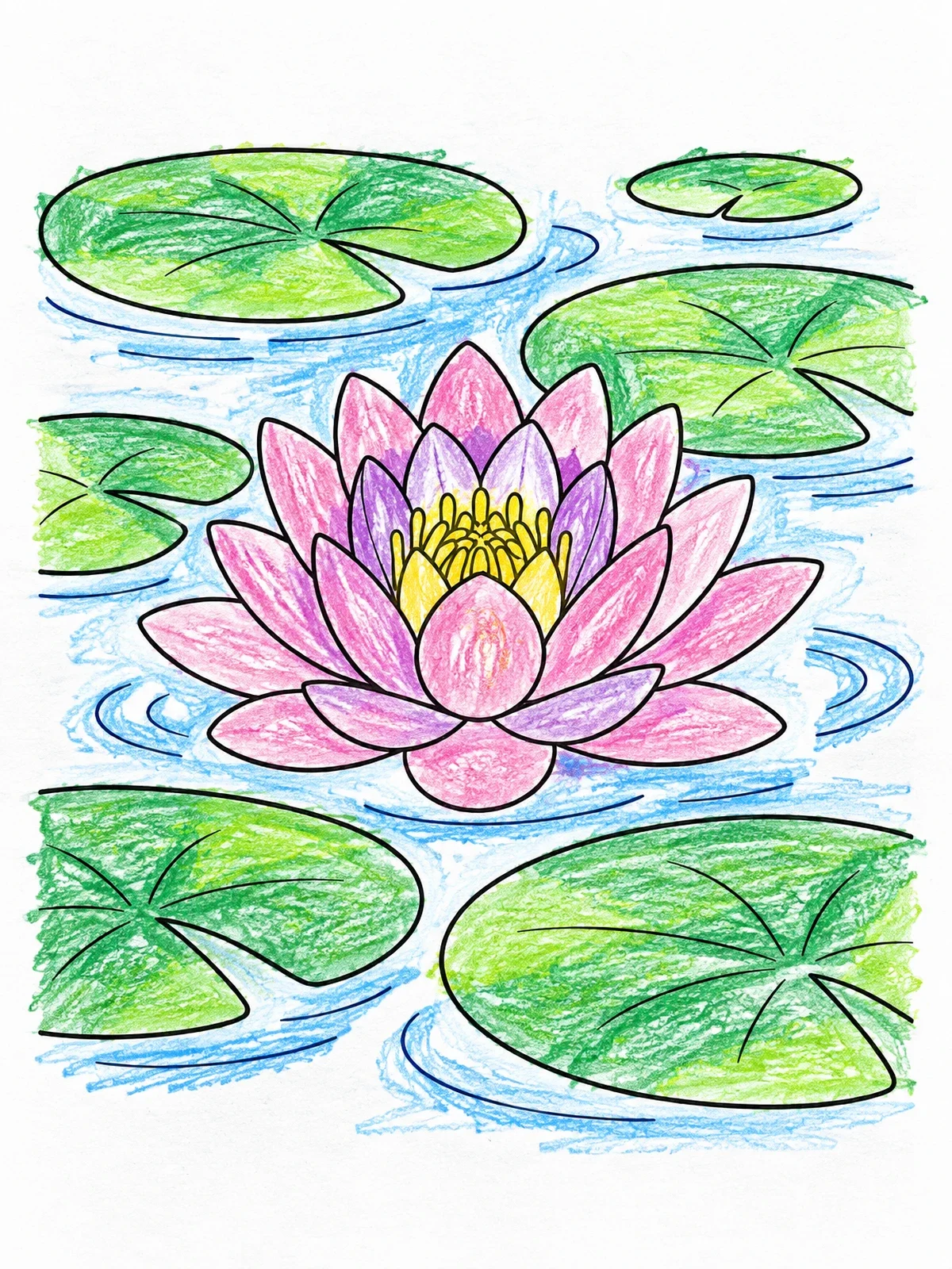 Colored example of the Serene Water Lily On Pond coloring page