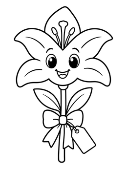 Free printable Smiling Lily With Gift Bow coloring page
