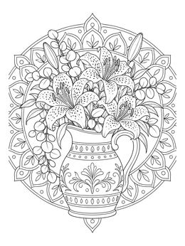 Free printable Tiger Lilies In Ceramic Pitcher coloring page