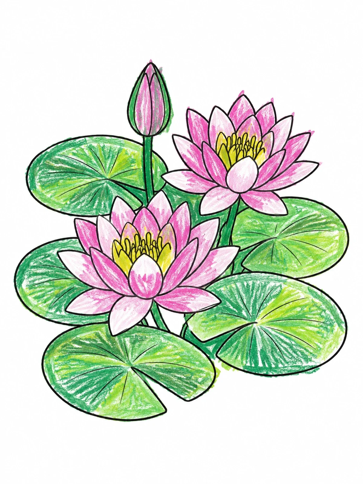 Colored example of the Water Lilies And Floating Pads coloring page