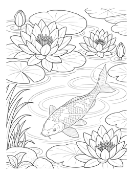 Free printable Koi Fish And Water Lilies Pond coloring page