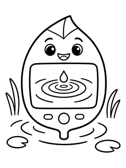 A cute digital leaf displaying water ripples on this lily pad coloring page.