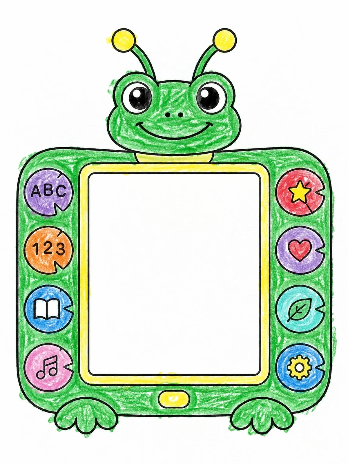 Colored example of the Cute Frog Learning Tablet coloring page
