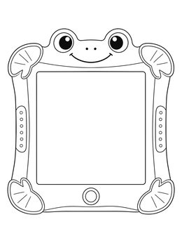 A cute frog tablet frame in this fun lily pad coloring page for young artists.