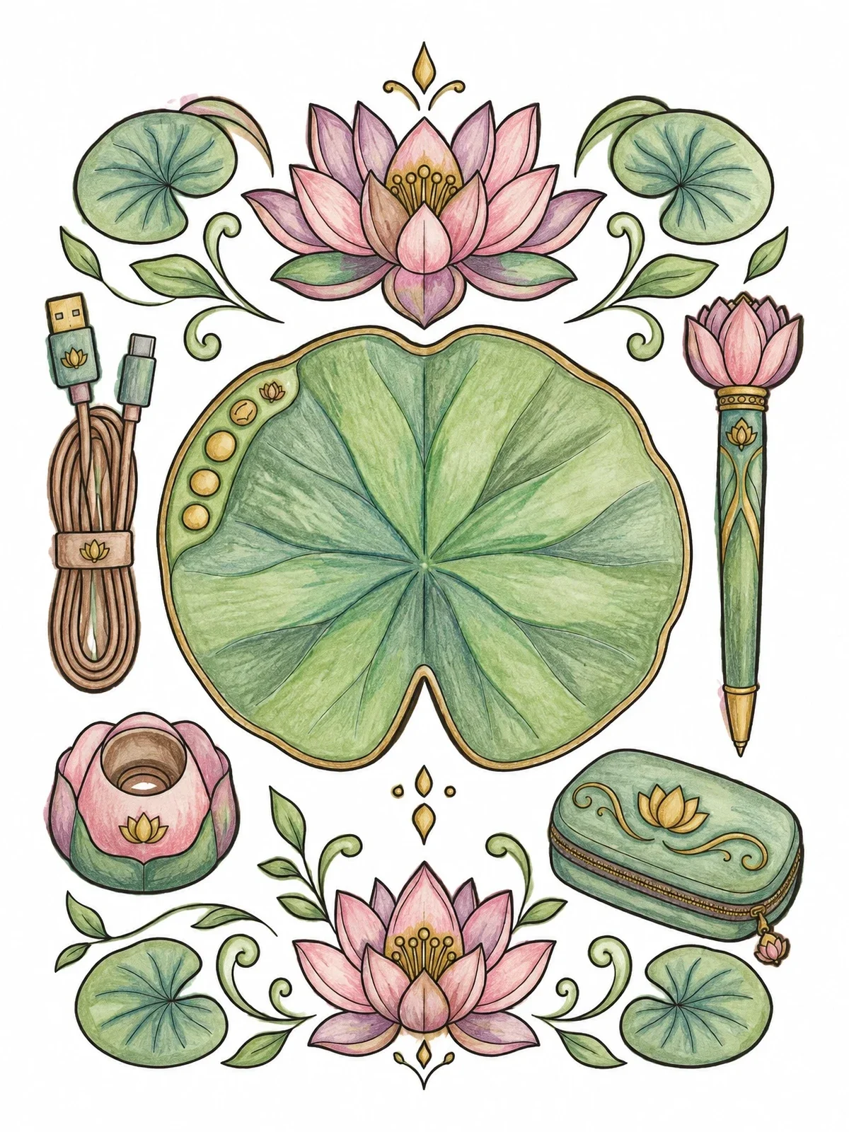 Colored example of the Lily Pad Drawing Tablet Set coloring page