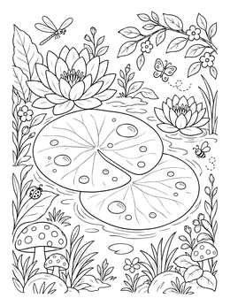 Free printable Lily Pads In A Forest Pond coloring page