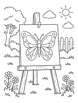 Free printable Butterfly Drawing On Garden Easel coloring page