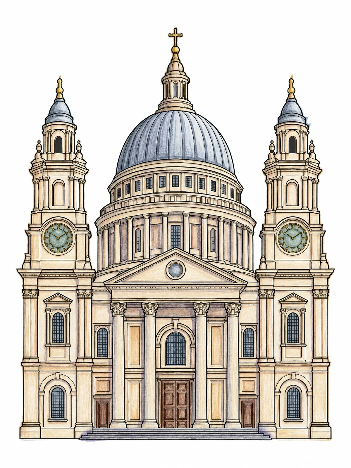 Colored example of the Classical Cathedral Architecture Sketch coloring page