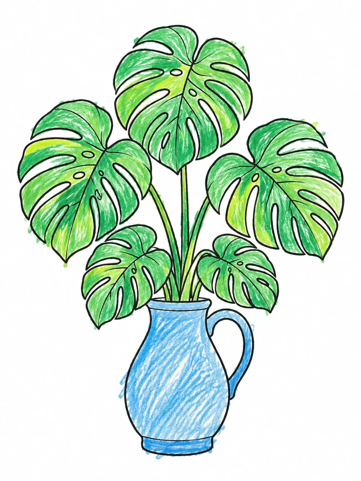 Colored example of the Monstera Leaves In Ceramic Pitcher coloring page