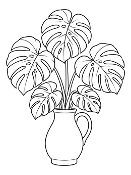 Free printable Monstera Leaves In Ceramic Pitcher coloring page
