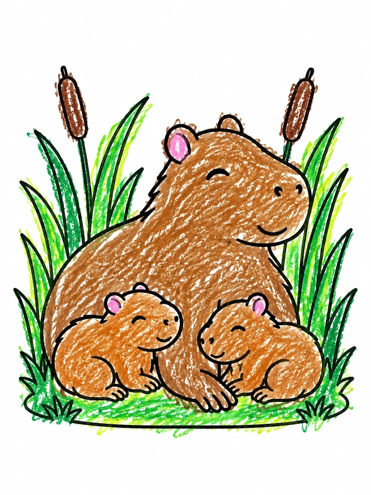 Colored example of the Mother Capybara With Cute Pups coloring page