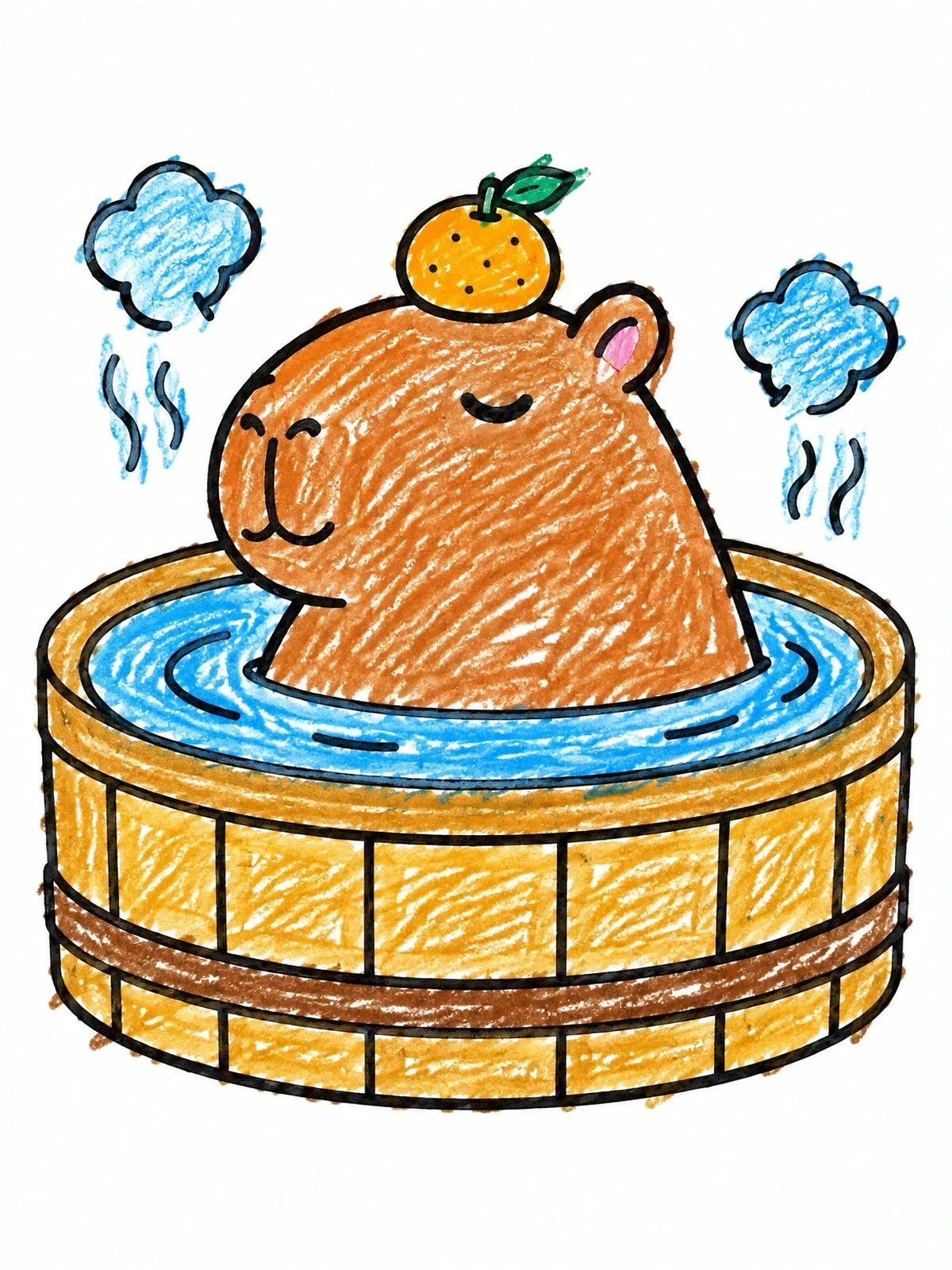 Colored example of the Relaxing Capybara In Hot Spring coloring page
