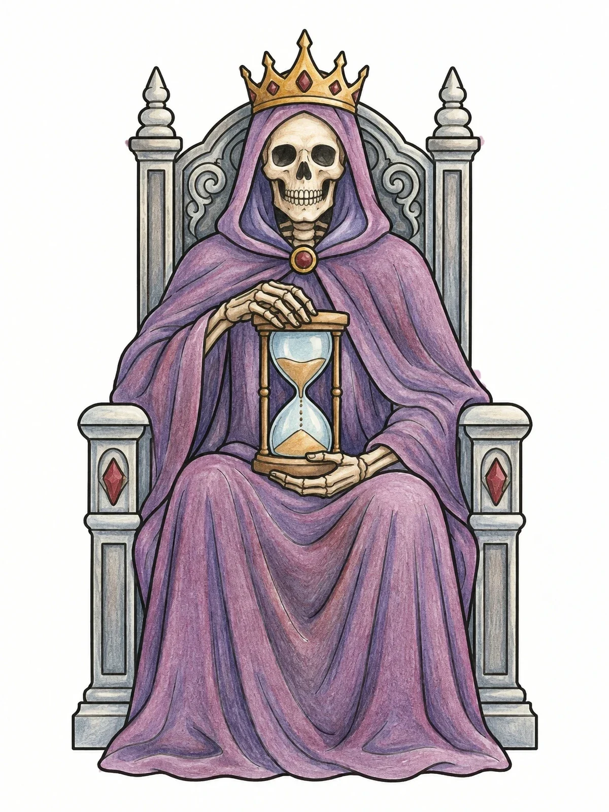 Colored example of the Skeleton King On Ornate Throne coloring page