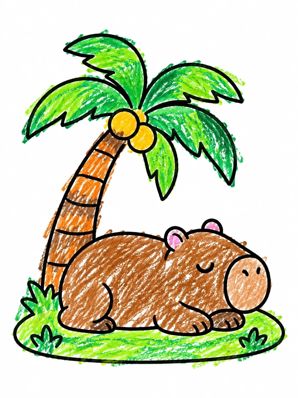 Colored example of the Sleepy Capybara Under Palm Tree coloring page