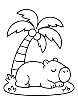 Free printable Sleepy Capybara Under Palm Tree coloring page