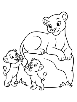 Free printable Playful Lion Cubs With Mother Lioness coloring page