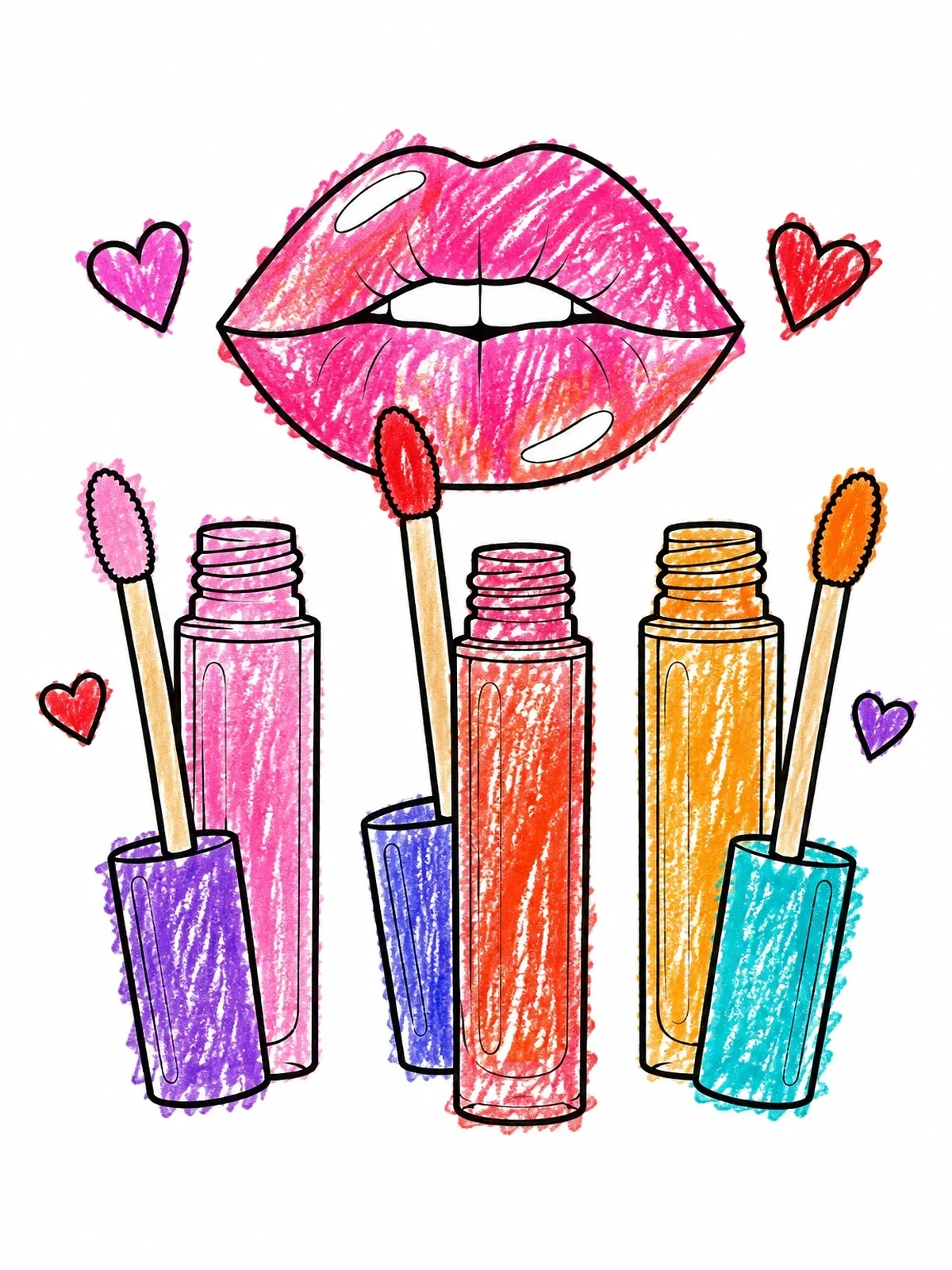 Colored example of the Lip Gloss And Pouted Lips coloring page