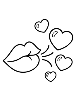 Free printable Lips Blowing Sweet Floating Hearts coloring page