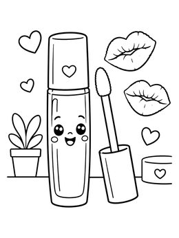 Free printable Cute Lip Gloss And Kiss Marks coloring page