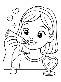 Free printable Girl Applying Sweet Lip Balm coloring page