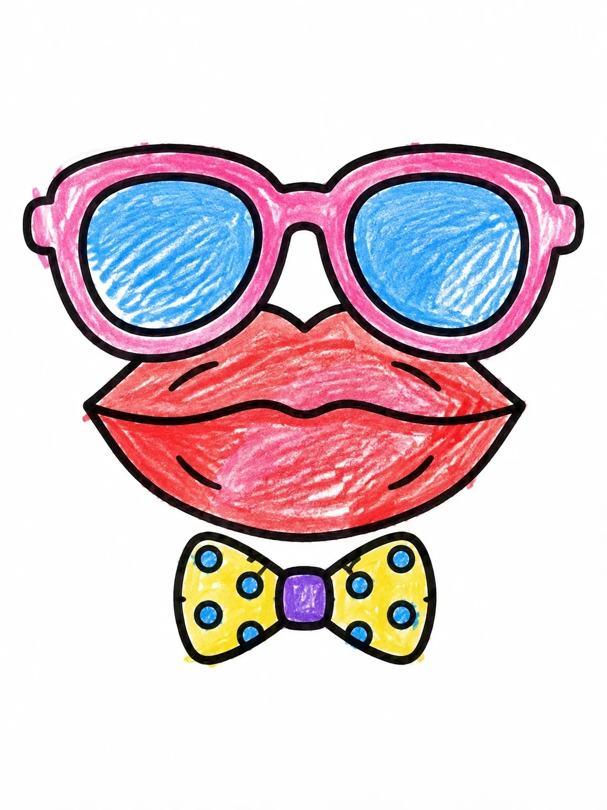Colored example of the Lips With Glasses And Bowtie coloring page