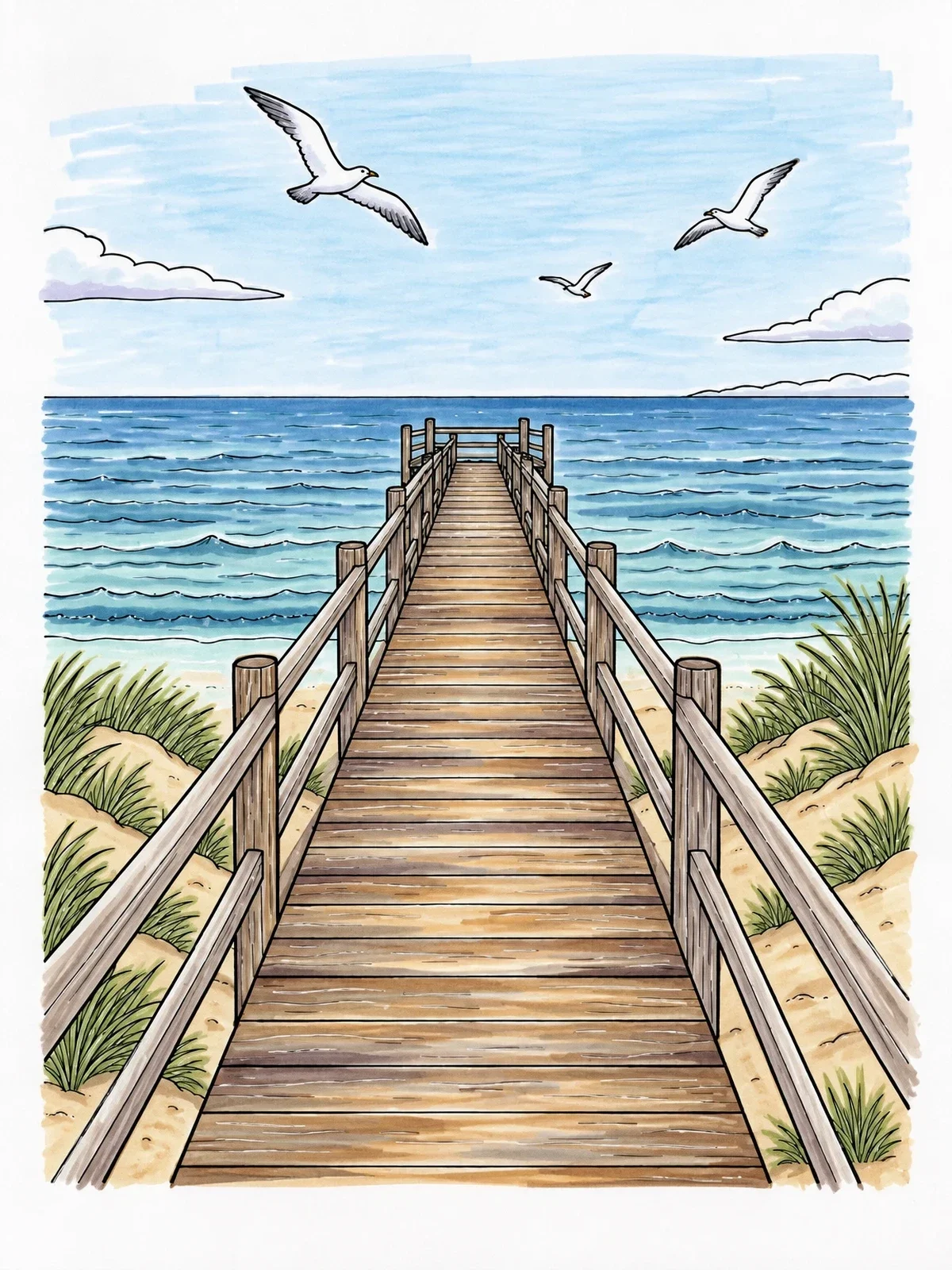 Colored example of the Baltic Coast Wooden Pier coloring page