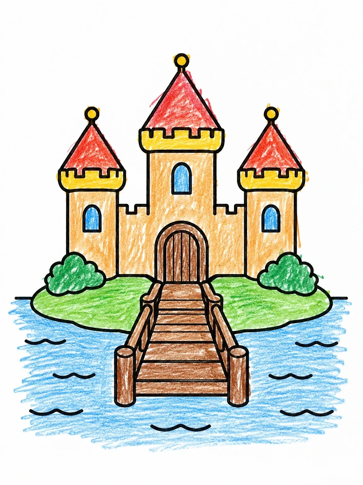 Colored example of the Trakai Island Castle By The Water coloring page