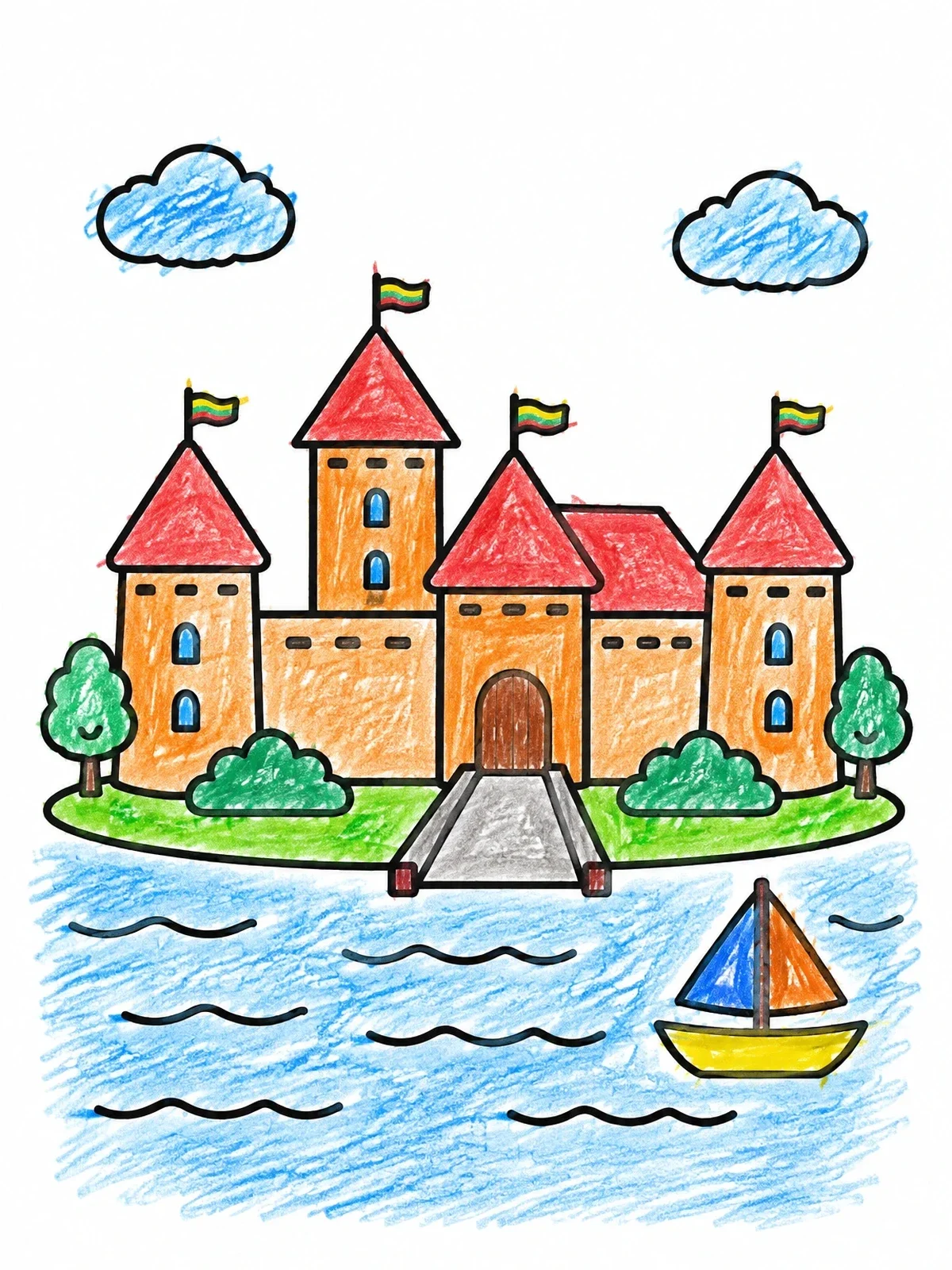 Colored example of the Trakai Island Castle By The Lake coloring page