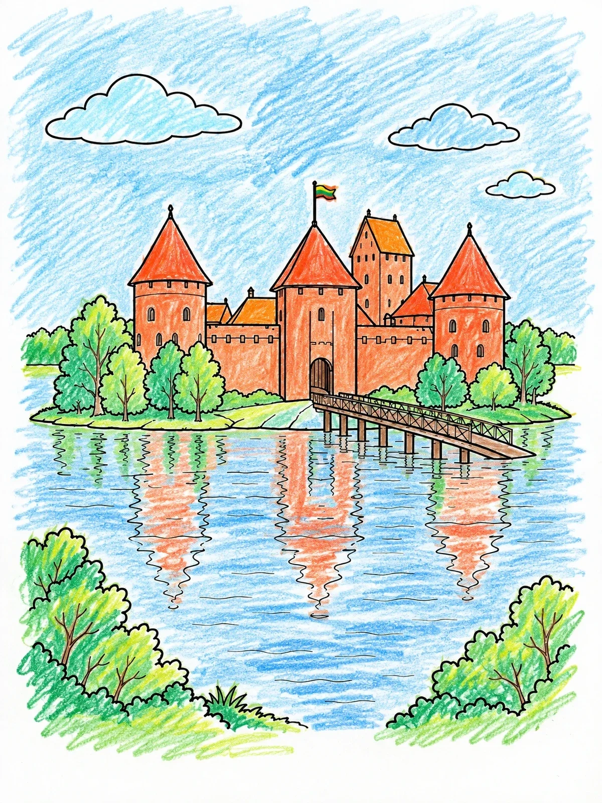Colored example of the Trakai Island Castle Reflection coloring page