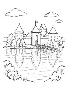 Free printable Trakai Island Castle Reflection coloring page
