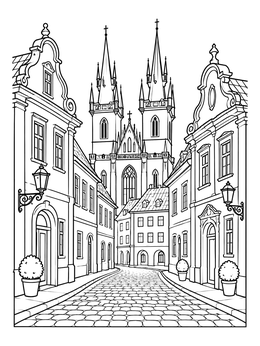 Free printable Vilnius Old Town Cobblestone Street coloring page