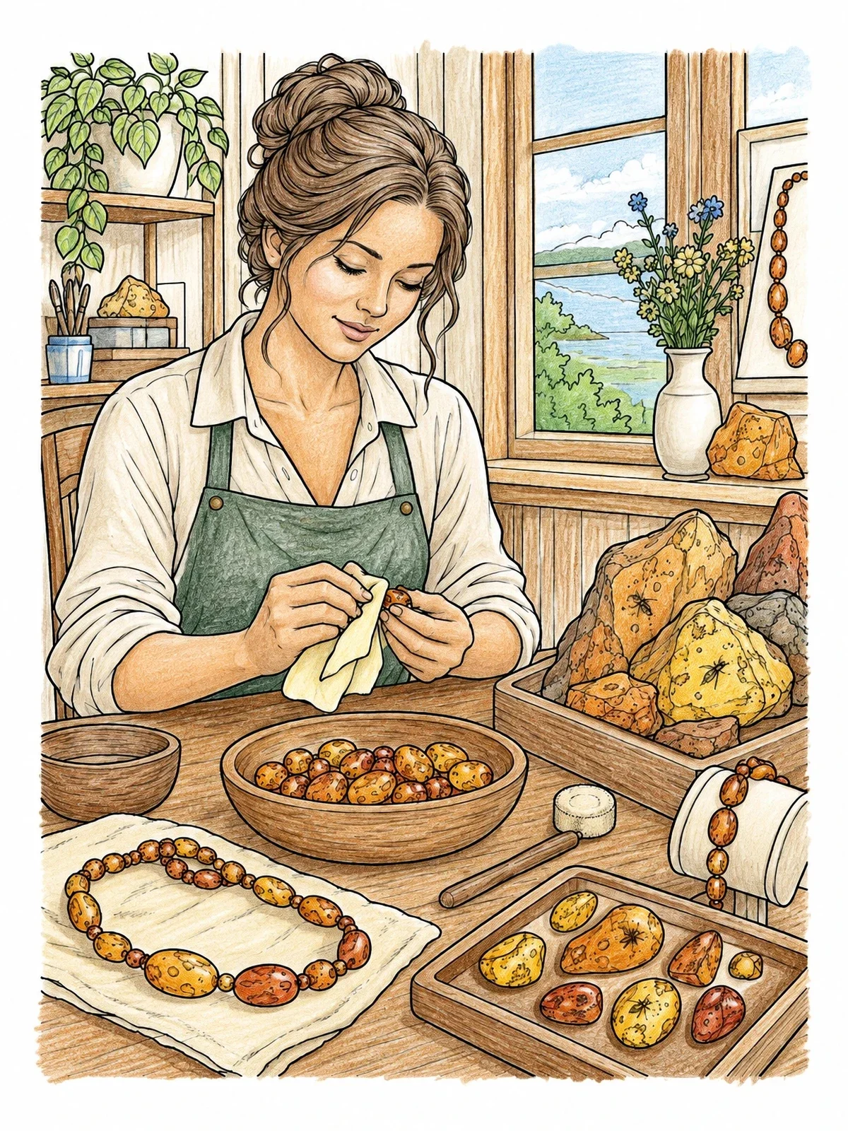 Colored example of the Lithuanian Amber Artisan At Work coloring page